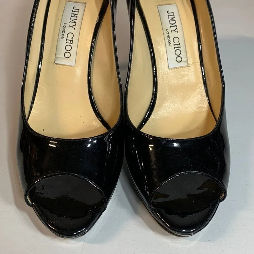 Jimmy Choo Pumps Black Patent Leather Pointed Toe Heels - Picture 5 of 14